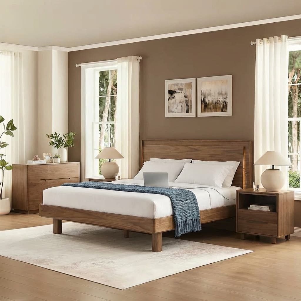 Modern living room with walnut furniture from Five Elements - Roomellow