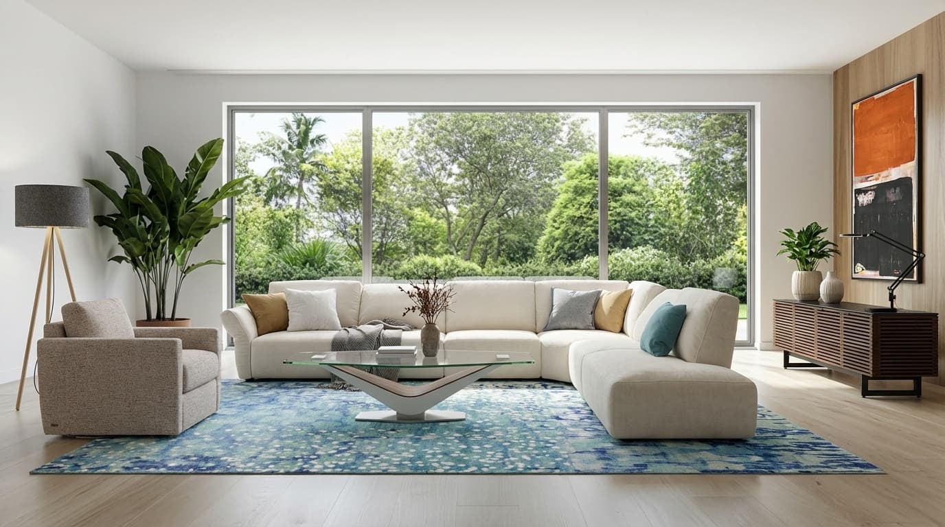 Modern Scandinavian Living Room: Carrera Sectional & Cozy Farmhouse Feel - Roomellow